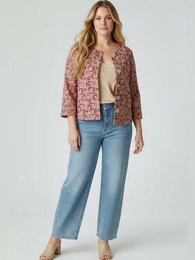 VINTAGE DAVID HOLLIS Floral Boxy 3/4 Sleeve Blouse